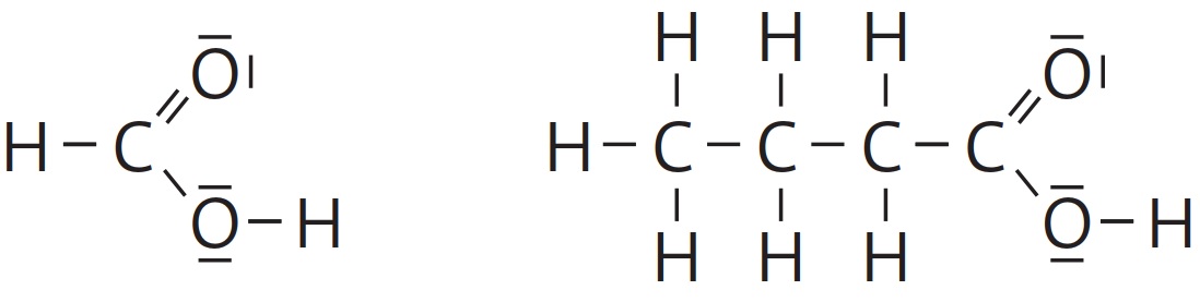 Methansäure (Ameisensäure), Butansäure (Buttersäure) 